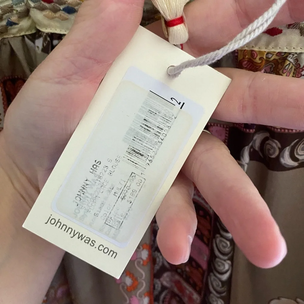 Johnny Was Flora Lace blouse 100% silk bohemian top new with tags size XL - Picture 6 of 9